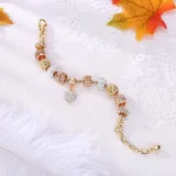 Women's Gold Zircon Diamond Beads Love Heart Bracelet Chain Charm Jewelry