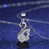 Sterling Silver Zircon White Diamond Swan Clavicle Pendant Chain Jewelry Necklace