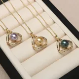 Mother's Day Gift Jewelry Geometry-Shaped Pearl Necklace and Earring Set with Box