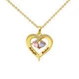 Hollow Out Diamond Heart Birthstones Necklace with Name Engraved Custom Gift For Mom Friends