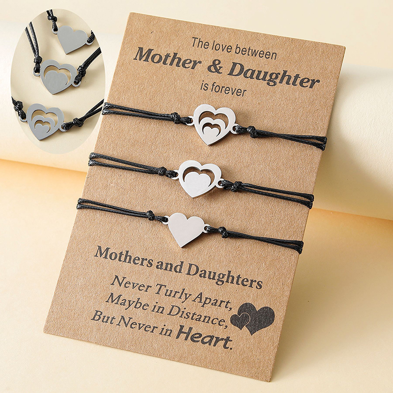 3PCS Heart Jewelry Hollow Bracelets Gift from Daughter For Mother's Day