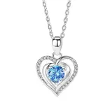 Sterling Silver Zircon Ocean Heart Pendant Chain Jewelry Necklace