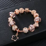Women's Rose Gold Flower Star Beaded Bracelet Chain Charm Jewelry