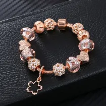 Women's Rose Gold Flower Star Beaded Bracelet Chain Charm Jewelry