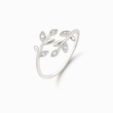 Fashion Jewelry Leaf Diamond Opening Ring Adjustable