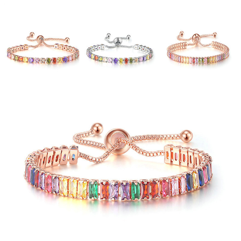 Square Multicolor Adjustable Crystal Birthstone Bracelet Gift For Mom Friends