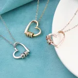 DIY Hollow Out Heart Bead Necklace with Name Engraved Custom Gift For Mom Friends