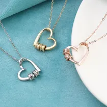 DIY Hollow Out Heart Bead Necklace with Name Engraved Custom Gift For Mom Friends
