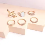 6PCS Snake Shape Bohemia Diamond Vintage Knuckle Stackable Finger Rings Set