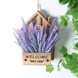 Artificial Lavender Eucalyptus with LED Hollow Out Wooden House Hanging Pendant Decoration