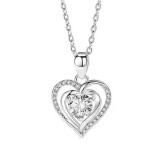 Sterling Silver Zircon Ocean Heart Pendant Chain Jewelry Necklace