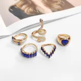 5PCS Snake Shape Gem Heart Vintage Knuckle Stackable Finger Rings Set