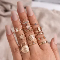 Gold Diamond Butterfly Snake Vintage Knuckle Stackable Finger Rings Set