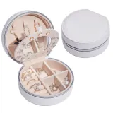 Circular Zipper Type PU Leather Jewelry Box with Mirror For Girls and Women