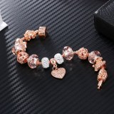 Women's Rose Gold Love Heart Cute Bear Beaded Pink Zircon Bracelet Chain Crystal Charm Jewelry