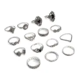 Hollow Out Bohemian Diamante Knuckle Rings Retro Set