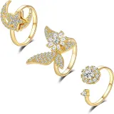 Jewelry Butterfly Star Spinner Rings for Anxiety Full Diamond Adjustable