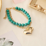 Green Cinnabar Natural Stone Multilayer Necklace and Bracelet for Women