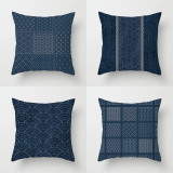 4PCS Navy Geometry Home Cotton Decorative Throw Pillow Case Cushion Covers