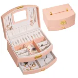 Two Layer Multi-function Drawer Jewelry Box with Mirror For Girls and Women