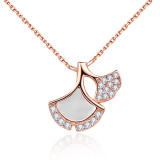 Full Drill Apricot Leaf Diamond Pendant Chain Jewelry Necklace