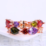 4PCS Colorful Drop Diamond Ring Earring Necklace Bracelet Jewelry Set Crystal Gift For Women Girls