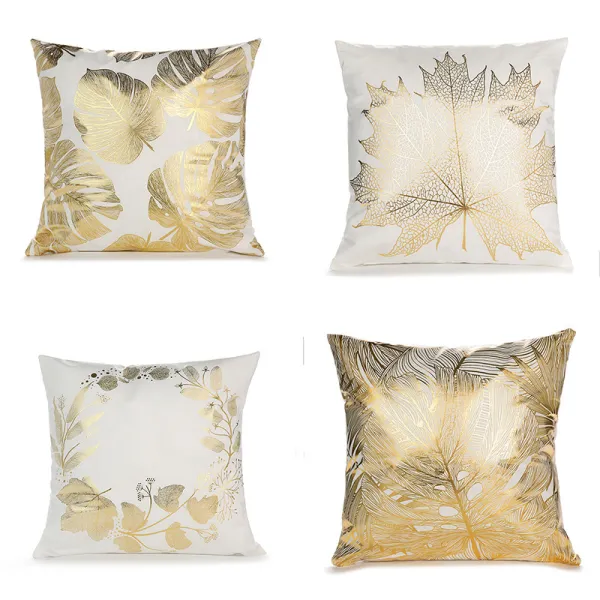 4PCS Home Cotton Decorative Throw Pillow Case Golden Leave Cushion Covers For Sofa Couch Bed Chair