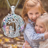 Necklace Earring Tree of Life Pendant Silver with Colorful Circle Crystal Sisters Jewelry Set Gifts