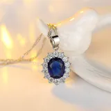 Sterling Silver Sapphire Diamond Pendant Chain Jewelry Necklace
