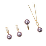Mother's Day Gift Diamante Shell Pearl Necklace Ring and Earrings Jewelry Set With Box