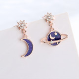 Blue Universe Stars Moon Diamond Earrings