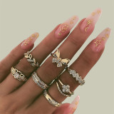 Gold Diamond Butterfly Snake Vintage Knuckle Stackable Finger Rings Set