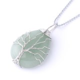 Drop-shaped Natural Crystal Stone Silver Tree of Life Chain Jewelry Necklace