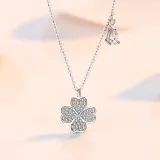 Sterling Silver Good Luck Four Leaf Clover Clavicle Pendant Chain Jewelry Necklace