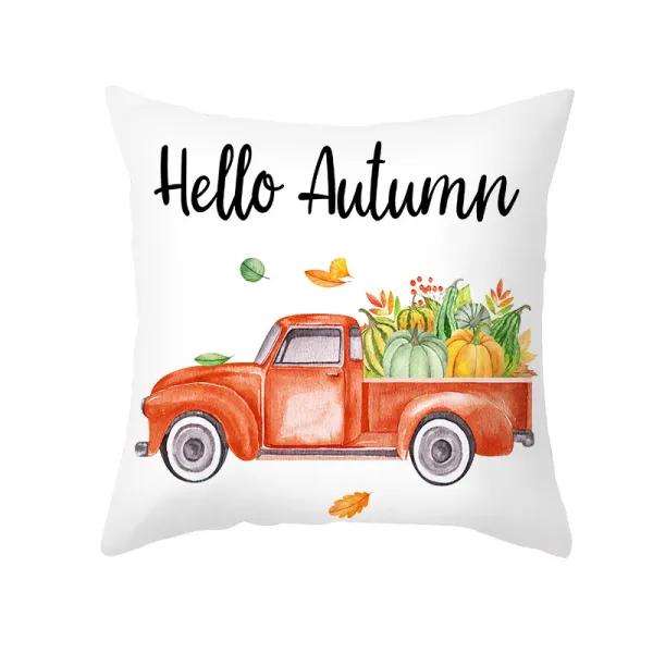 Car Maple Leaf Print Thanksgiving Pillowcase Peach Skin Pillowcase
