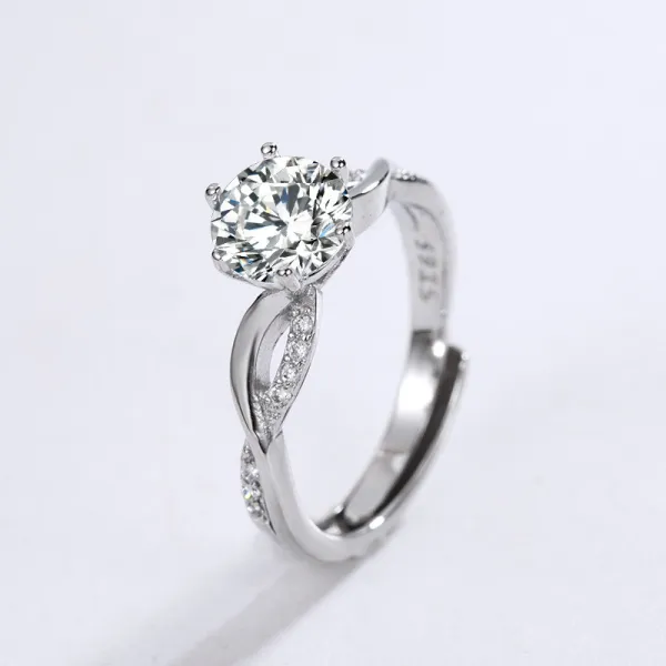 Silver Moissanite Shiny Diamond Ring For Women Girls With Gift Box