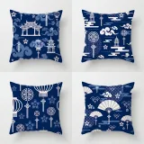 4PCS Blue Chinese Pattern Design Home Cotton Decorative Throw Pillow Case Cushion Covers