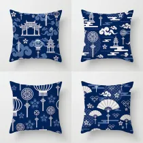 4PCS Blue Chinese Pattern Design Home Cotton Decorative Throw Pillow Case Cushion Covers
