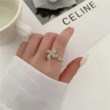 Gold Sunflower Clover Windmill Rotating Opening Ring Necklace Earring Jewelry Set