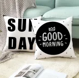 4PCS Home Cotton Decorative Black White Printed Throw Pillow Case Cushion Covers For Sofa Couch Bed Chair