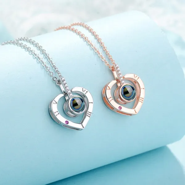100 languages I love you Rose Gold Love Heart Clavicle Chain Jewelry Necklace
