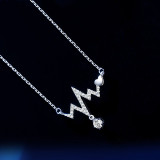 Full Drill Heartbeat Wave Diamond Heart Love Pendant Chain Jewelry Necklace