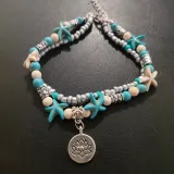 Turtle Anklets Multilayer Beads Handmade Animal Shell Beach Set Boho Foot Jewelry