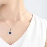 Sterling Silver Sapphire Diamond Pendant Chain Jewelry Necklace