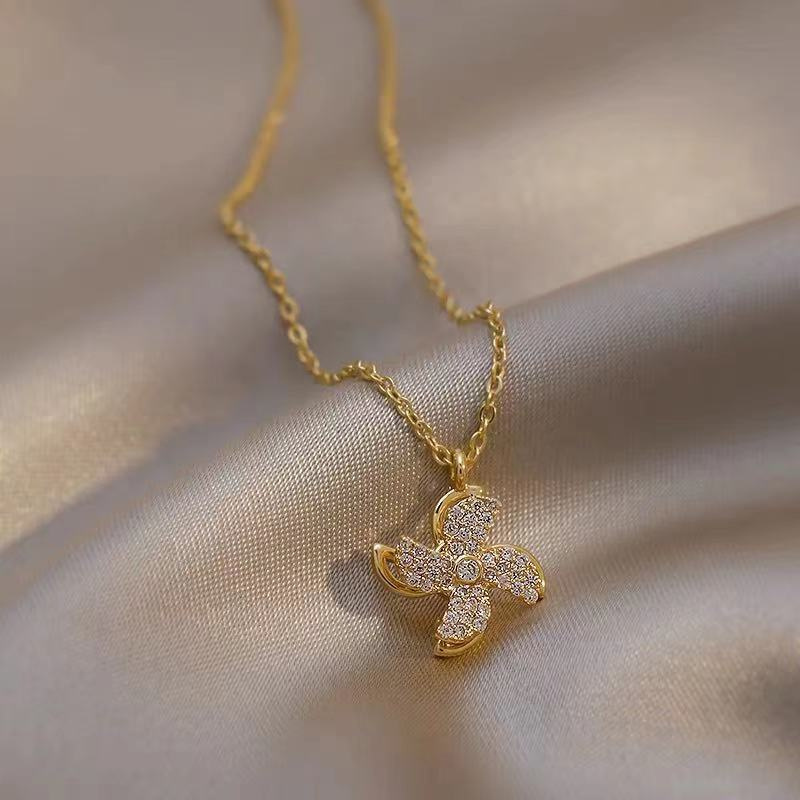 Silver Zircon Diamond Turn Windmill Pendant Chain Jewelry Necklaces Rings Jewelry Sets