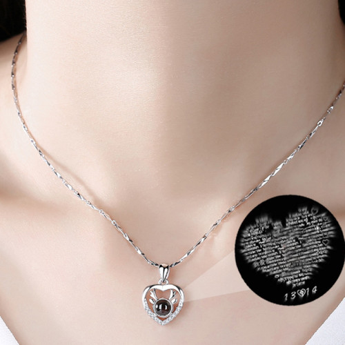 100 languages I love you Antlers Heart-shaped Clavicle Chain Necklace Jewelry
