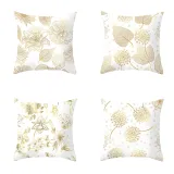 4PCS Home Cotton Decorative Gold Leaves Throw Pillow Case Cushion Covers For Sofa Couch Bed Chair