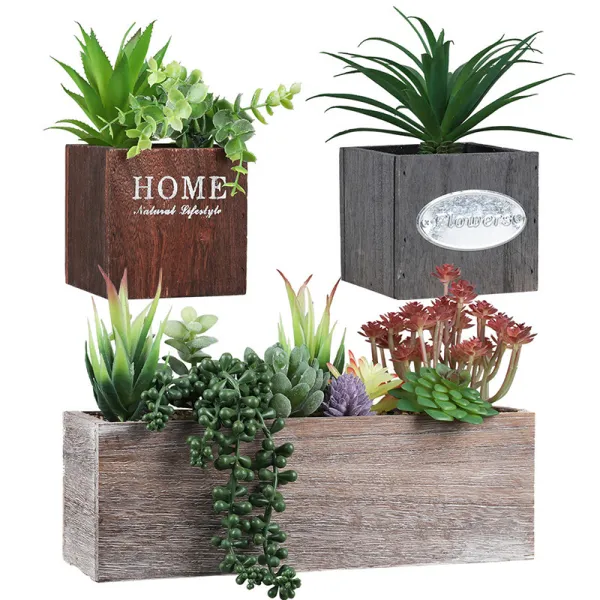 Artificial Succulent Plant Combination Log Color Wooden Potted Landscape Decoration