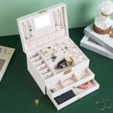 Three Layer Multi-function Drawer Jewelry Box with Lock For Girls and Women