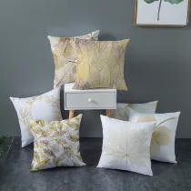 4PCS Home Cotton Decorative Gold Leaves Throw Pillow Case Cushion Covers For Sofa Couch Bed Chair